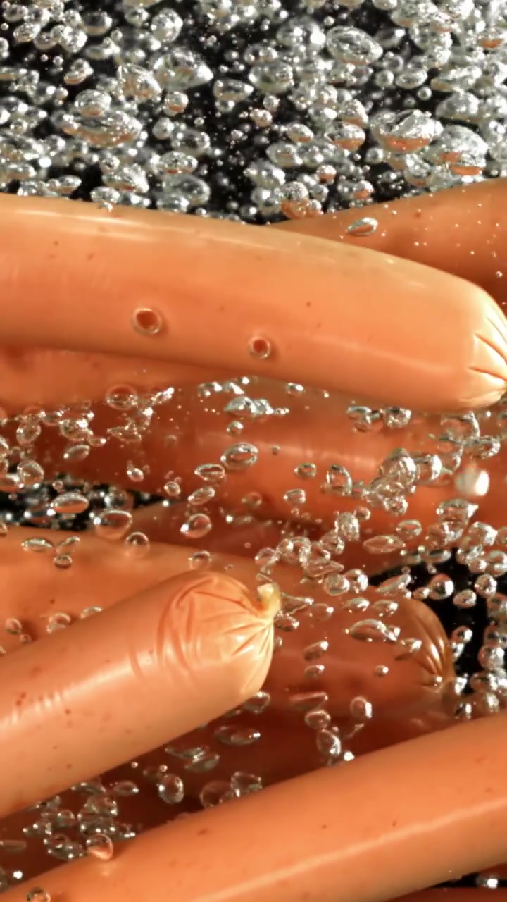 Gros plan de saucisses cuisant dans l'eau bouillante