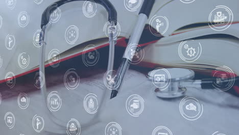 animation of media icons over stethoscope