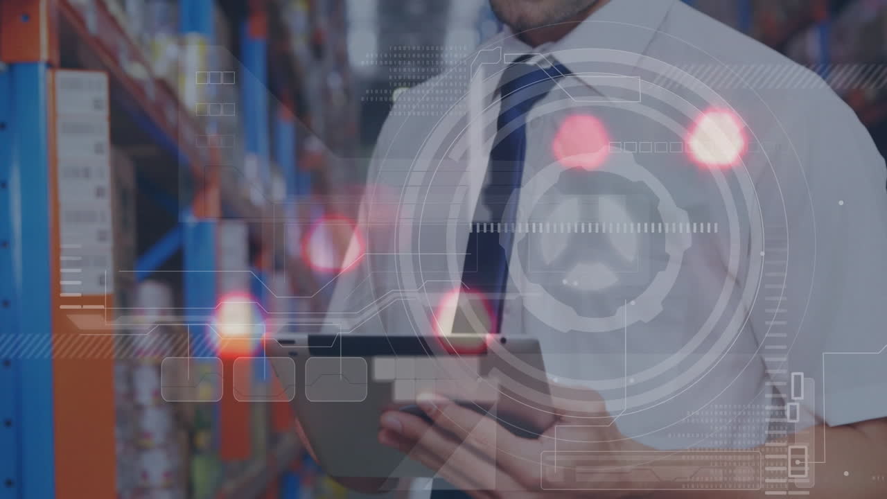 animación de la interfaz digital sobre las personas que trabajan en el almacén