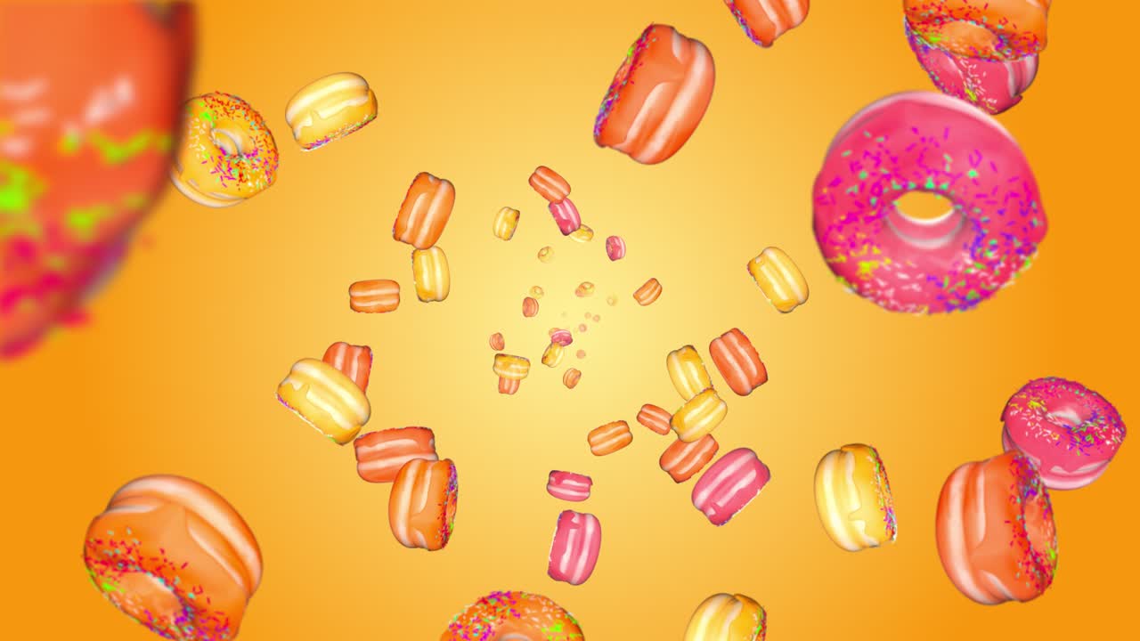 Food and snacks for breakfast donuts healthy eating food and drink concept floating fast food sweete