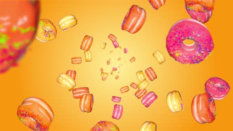 food and snacks for breakfast donuts healthy eating food and drink concept floating fast food sweete