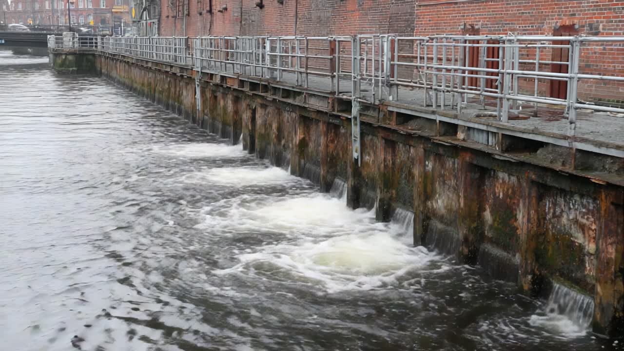 Flowing Waters Along the Urban Canal: A Captivating Contrast Between Stillness and Motion Captured in Two Distinct Moments of a Riverbank Scene