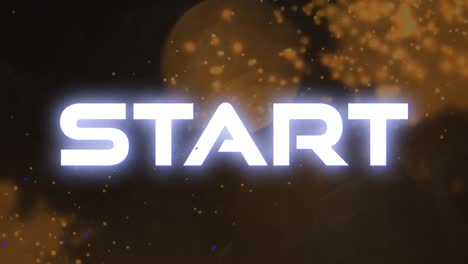 digital animation of start text against glowing particles on black background