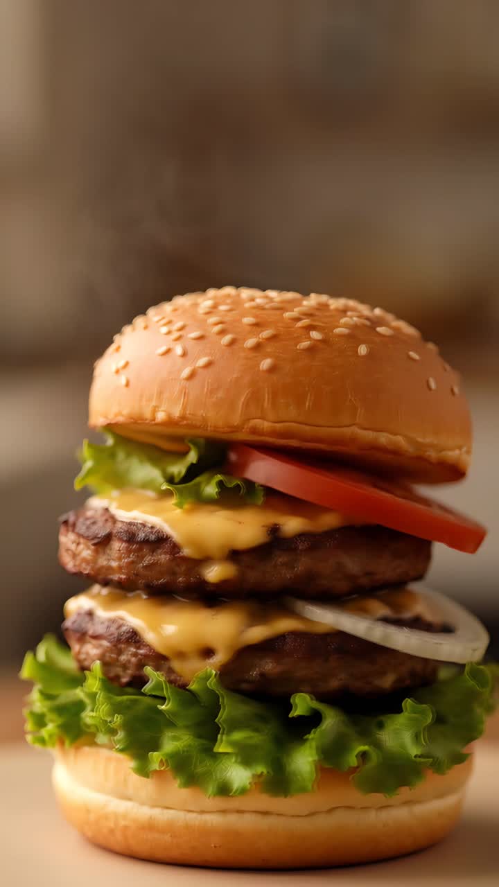 Hamburger Succoso Primo Piano Sfondo Bokeh 4K