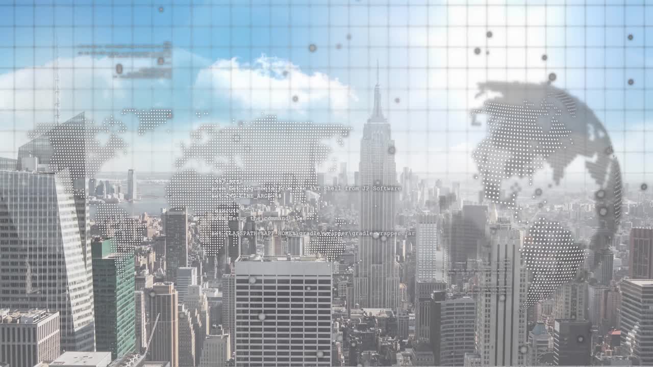 都市上のデータ処理のアニメーション