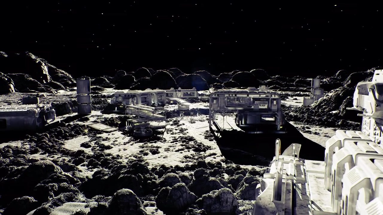 Spectacular high contrast scene of alien habitat beneath star filled sky