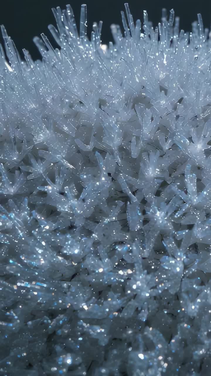 Video verticale: cambio di camera che mostra un gruppo di aghi macro che rivela punte scintillanti più alte