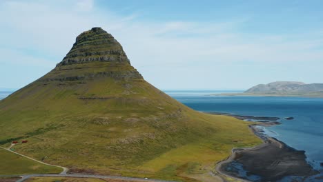 drone 4k video of kirkjufell mountain landscape on west iceland on the snaefellsnes peninsula. iceland tourist attraction and famous iconic destination