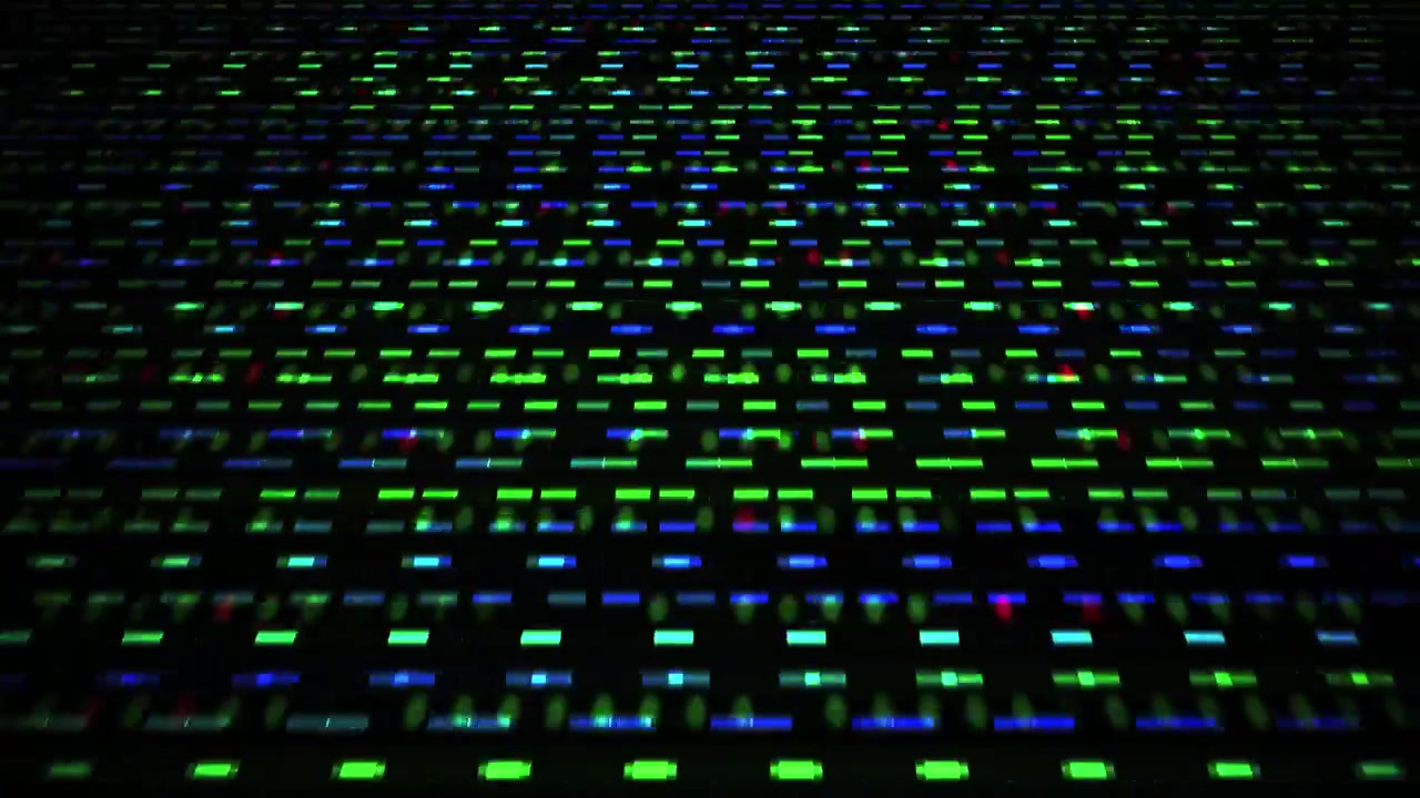 Futuristisches digitales Datenraster mit blinkenden grünen und blauen Lichtern