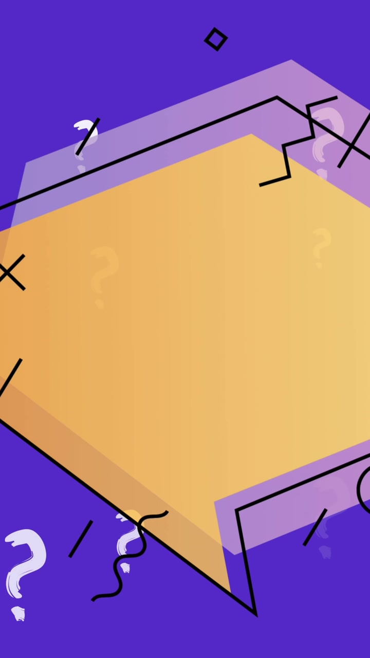Animazione di forme geometriche e punto interrogativo su sfondo blu