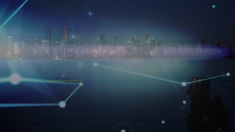 animación de la red de conexiones sobre el paisaje urbano