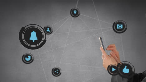 gente usando el teléfono a través de iconos de redes sociales.