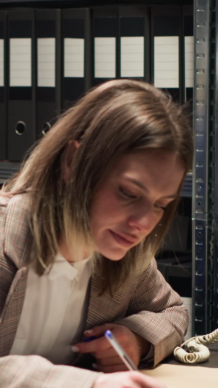 Donna che parla al telefono in ufficio