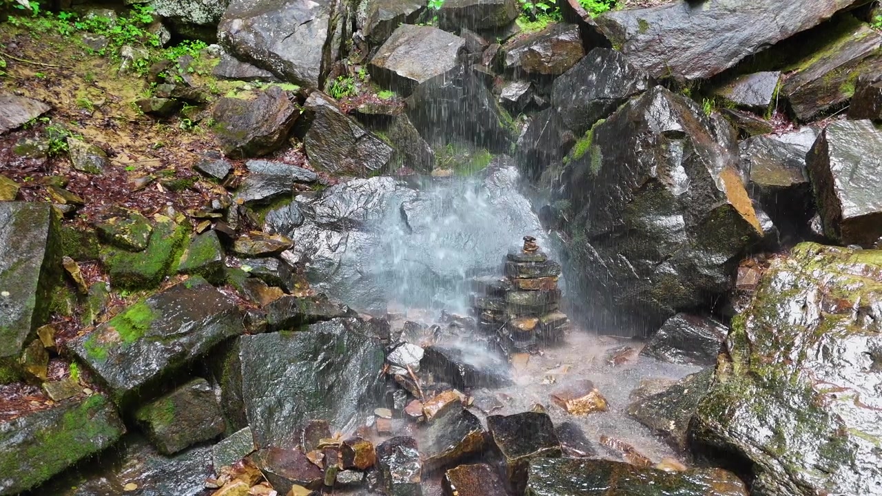Close up watching a waterfall hit the rocks below.