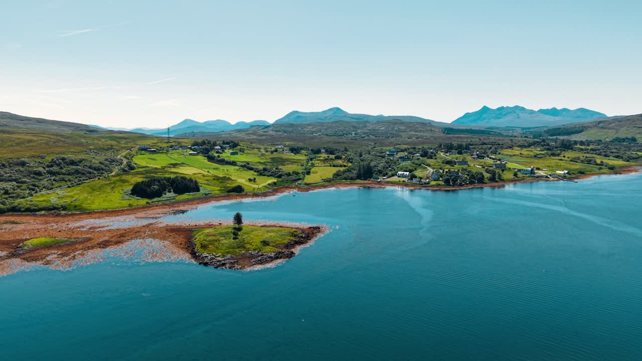 Aerial view of Isle of Skye coastline and landscape