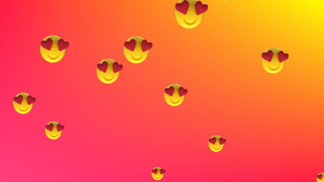 Los-Ojos-Del-Corazón-Se-Enfrentan-A-Emojis-Flotando-Contra-El-Fondo-Rojo.