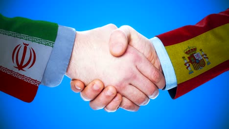 - españa apretón de manos concepto de animación sobre los países y la política de irán con el canal matte /