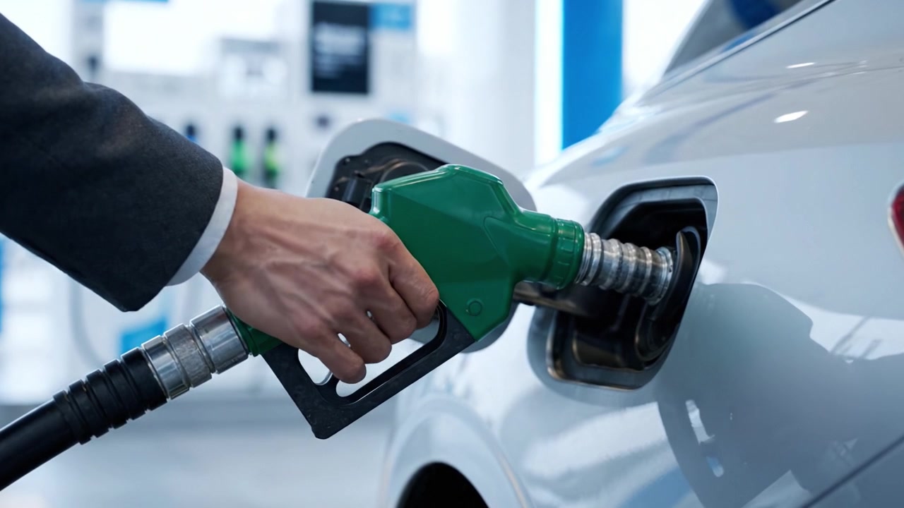 Refueling Action: A Close-Up of a Hand Using a Fuel Pump at a Gas Station, Highlighting the Process of Filling a Vehicle with Petrol for Optimal Performance and Travel.