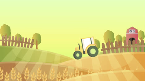 farm scene with tractor and wheat fields