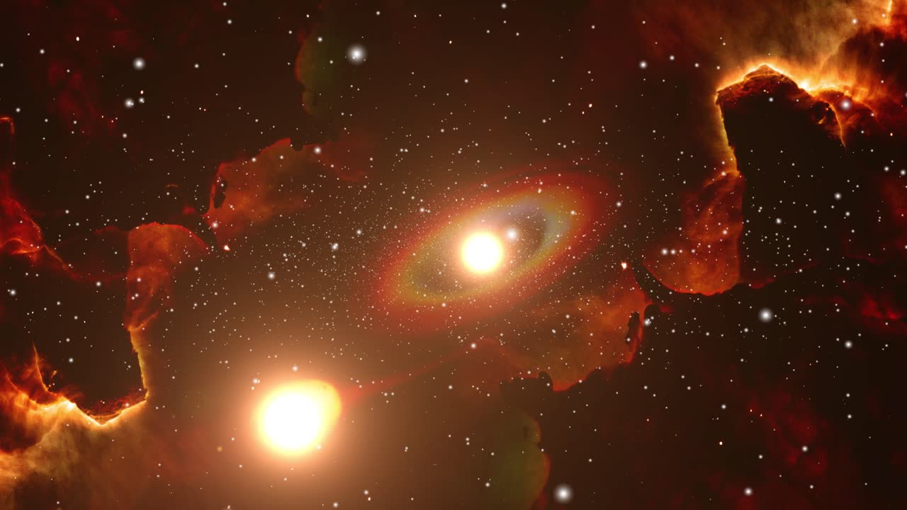 붉은 성운 구름과 중앙의 밝은 별빛