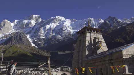 morning view of kedarnath temple. kedarnath peak in background