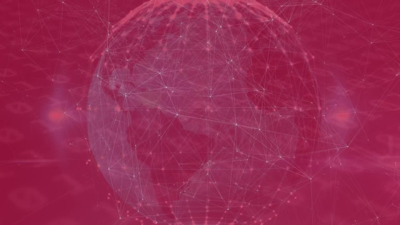 Animation of network of connections and globe over red background