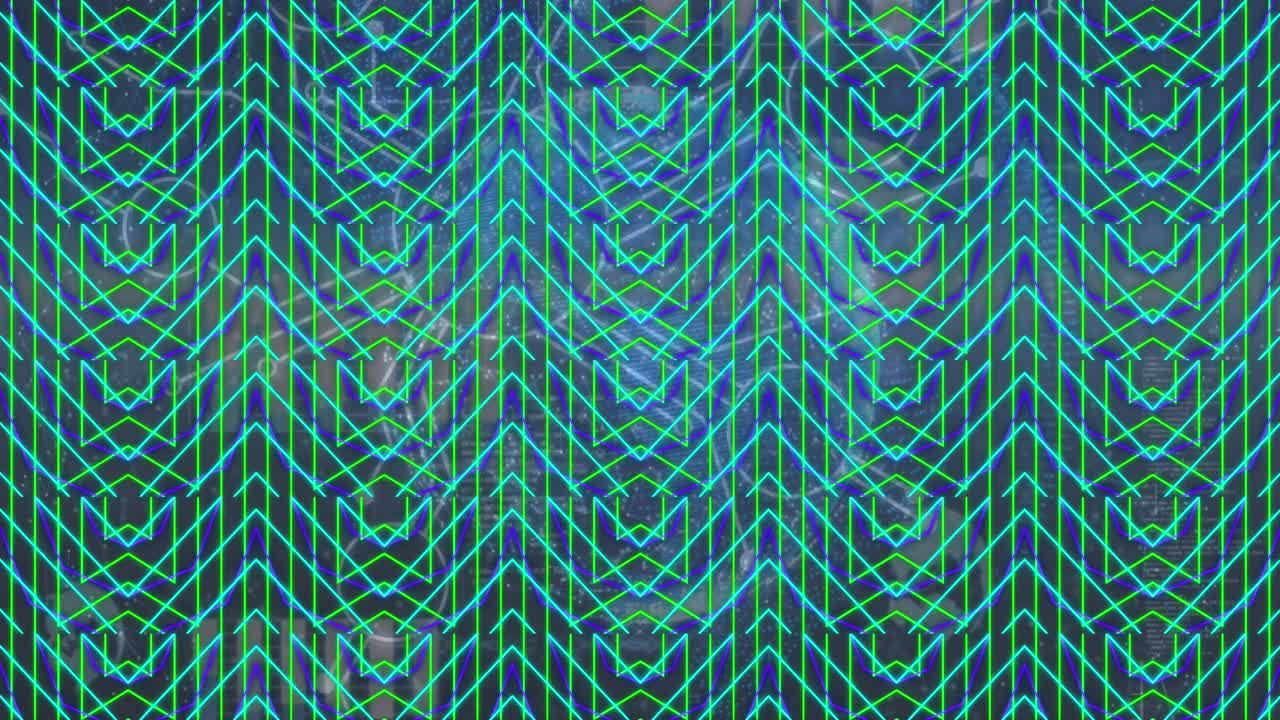 Animation of data processing over neon shapes