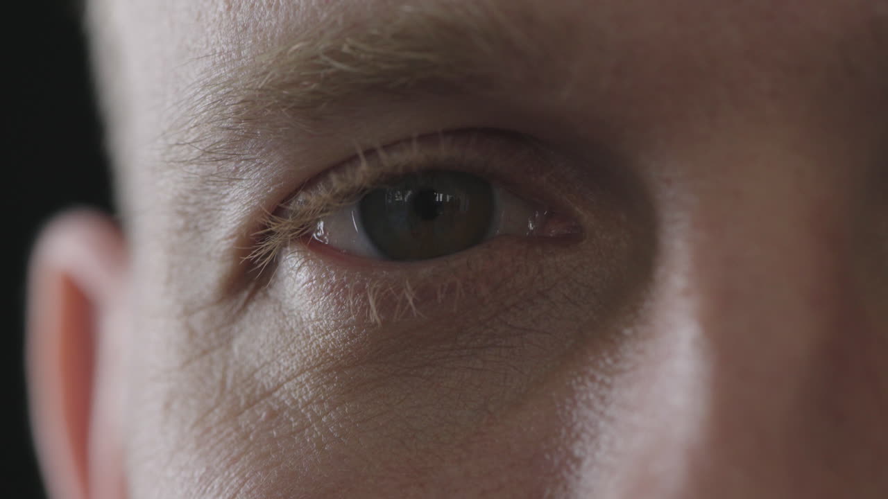 가까운 사람 파란 눈 열기  ⁇ 박이는 깨어있는 건강한 시력