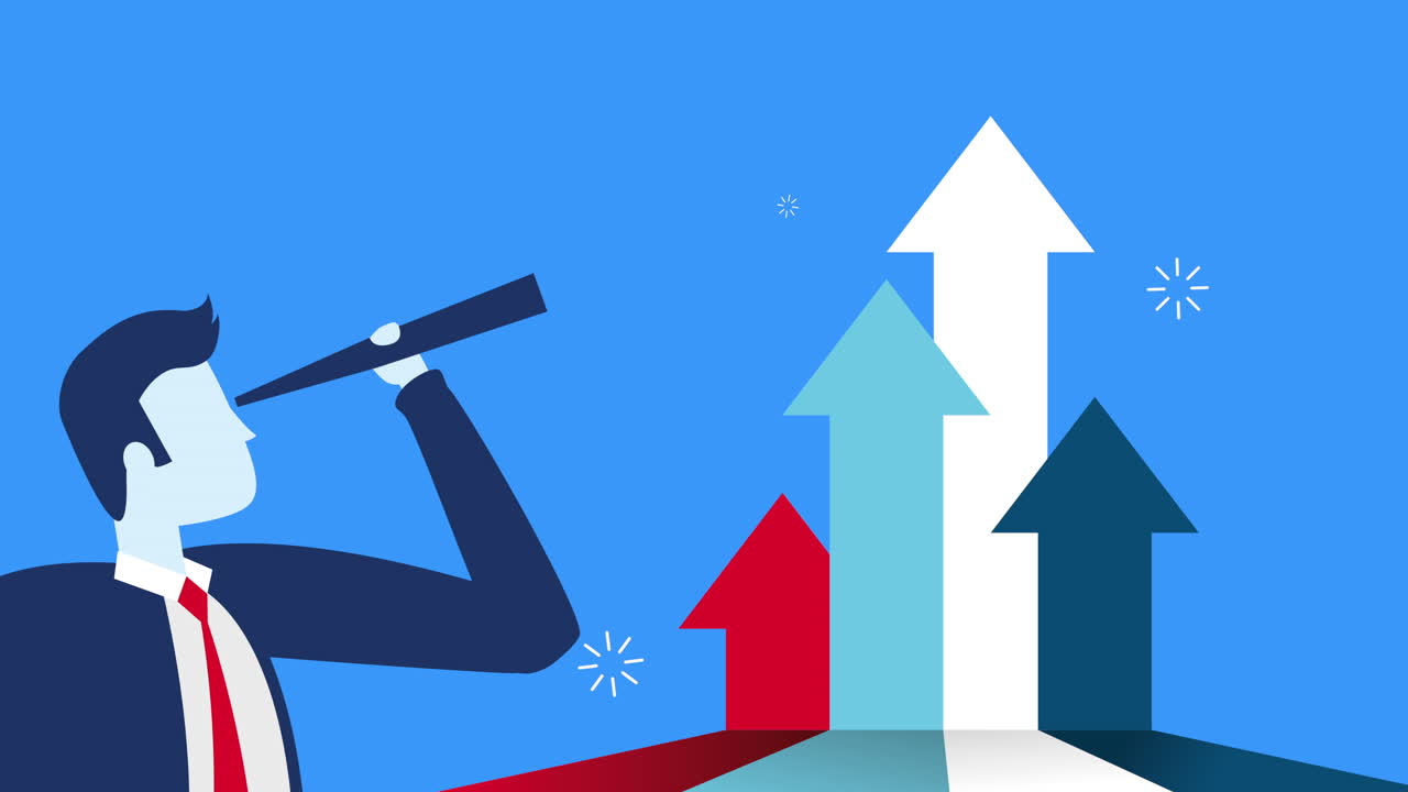 사업가, 망원경과 화살을 가진 노동자