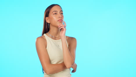 thinking, doubt and woman with ideas