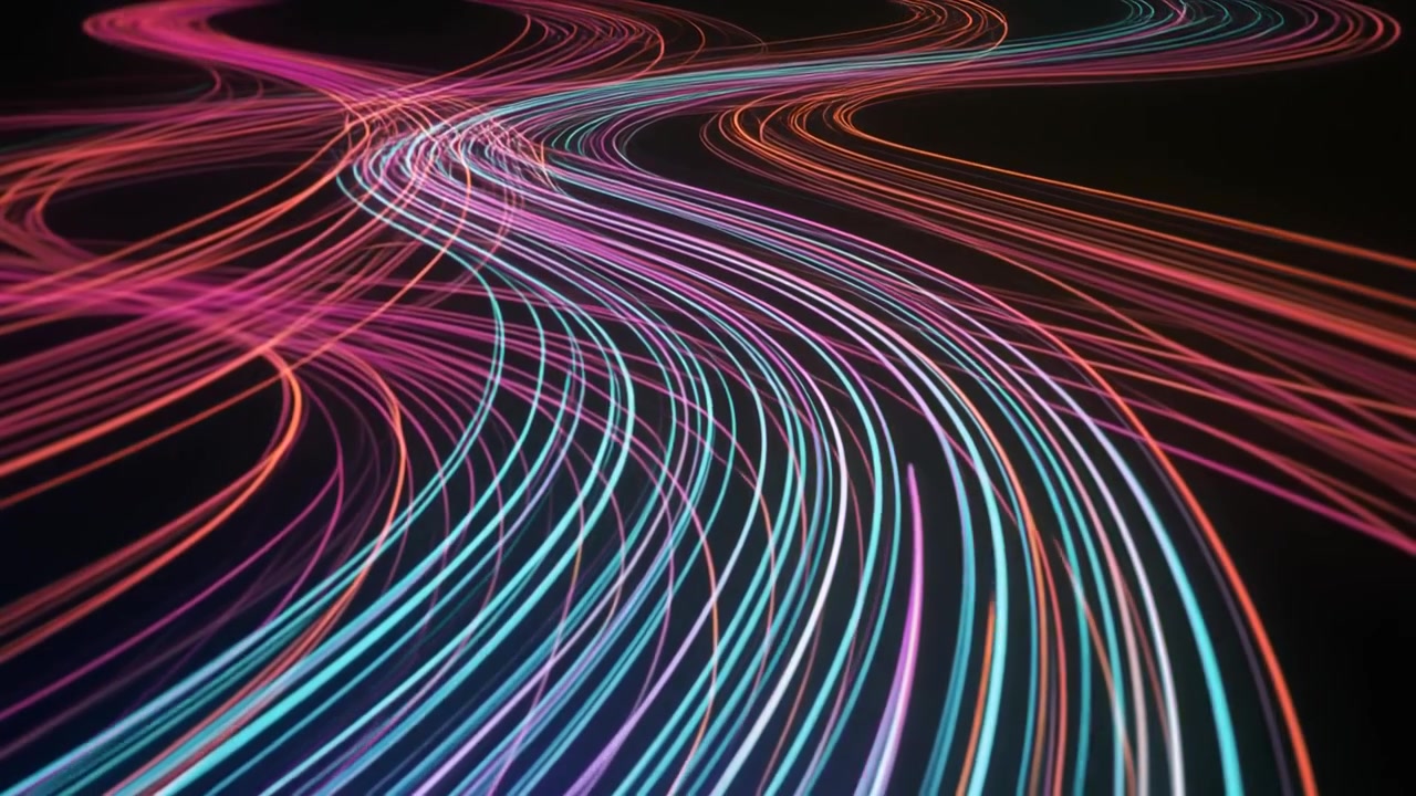 Abstract Flowing Neon Light Trails on Dark Background
