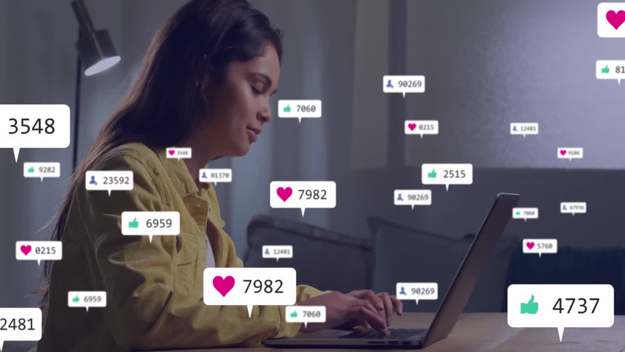 Animation of social media icons over business building