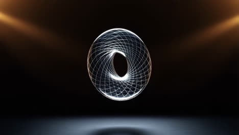 abstract glowing geometric object in dark environment