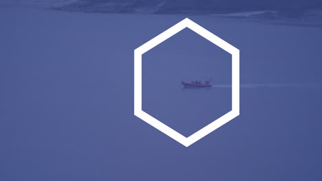 hexagon animation overlaying boat sailing on calm water