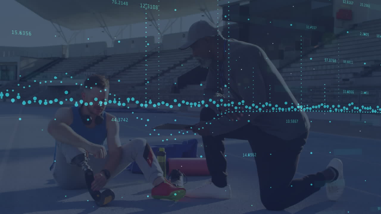 코크스 스포츠맨과 코치의 대화에서 데이터 처리의 애니메이션