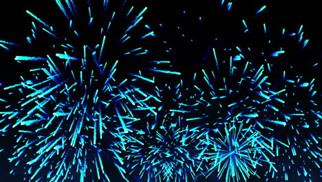 Blue-fireworks-exploding-on-black-background