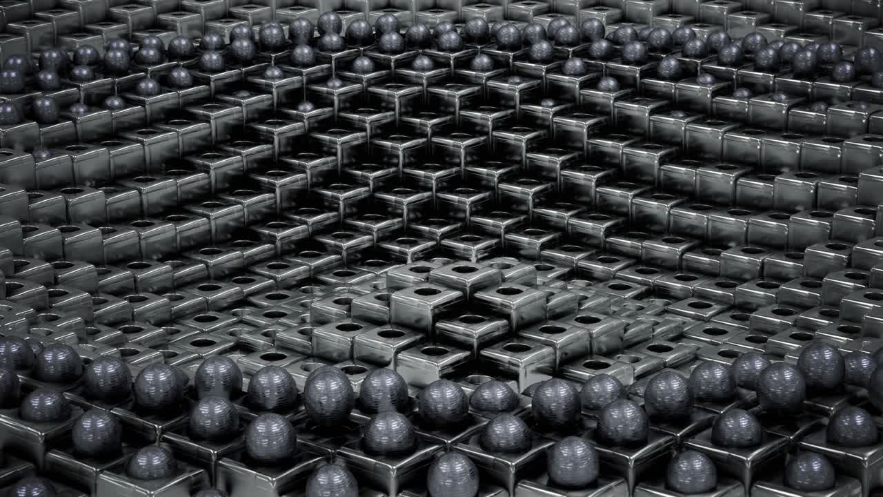 Ripples of metal cubes that emit spheres.