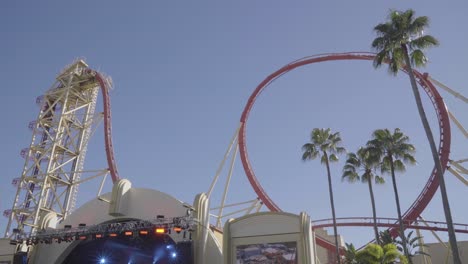 spectacular view of an enormous roller coaster in action