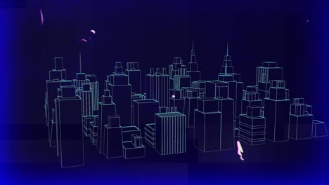 animación del paisaje urbano giratorio sobre fondo azul