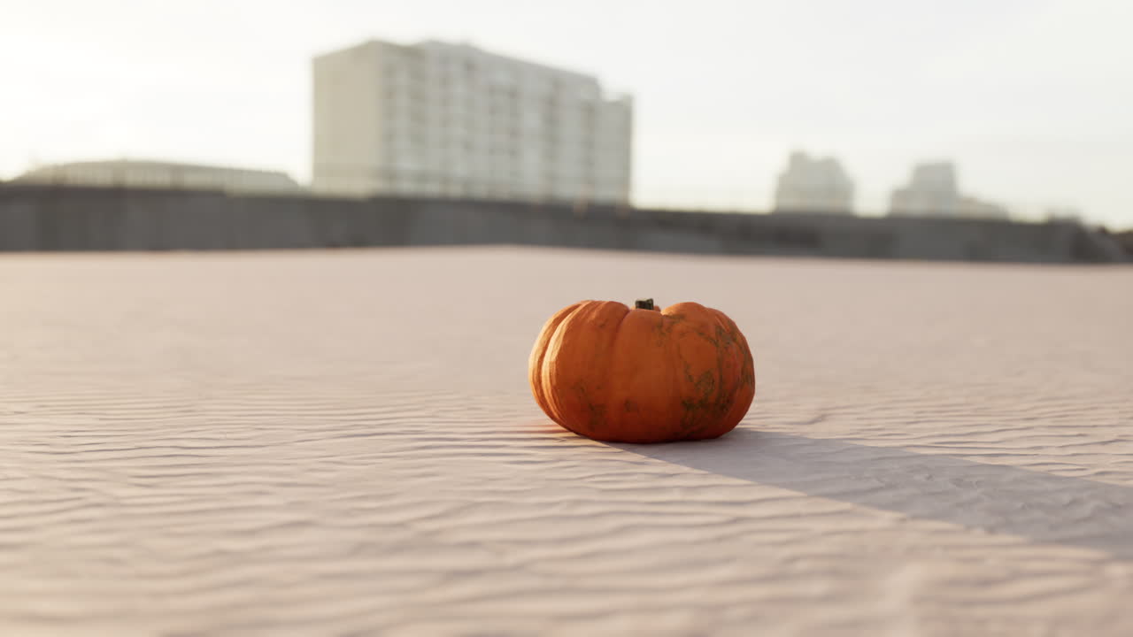 calabaza de halloween en las dunas de la playa