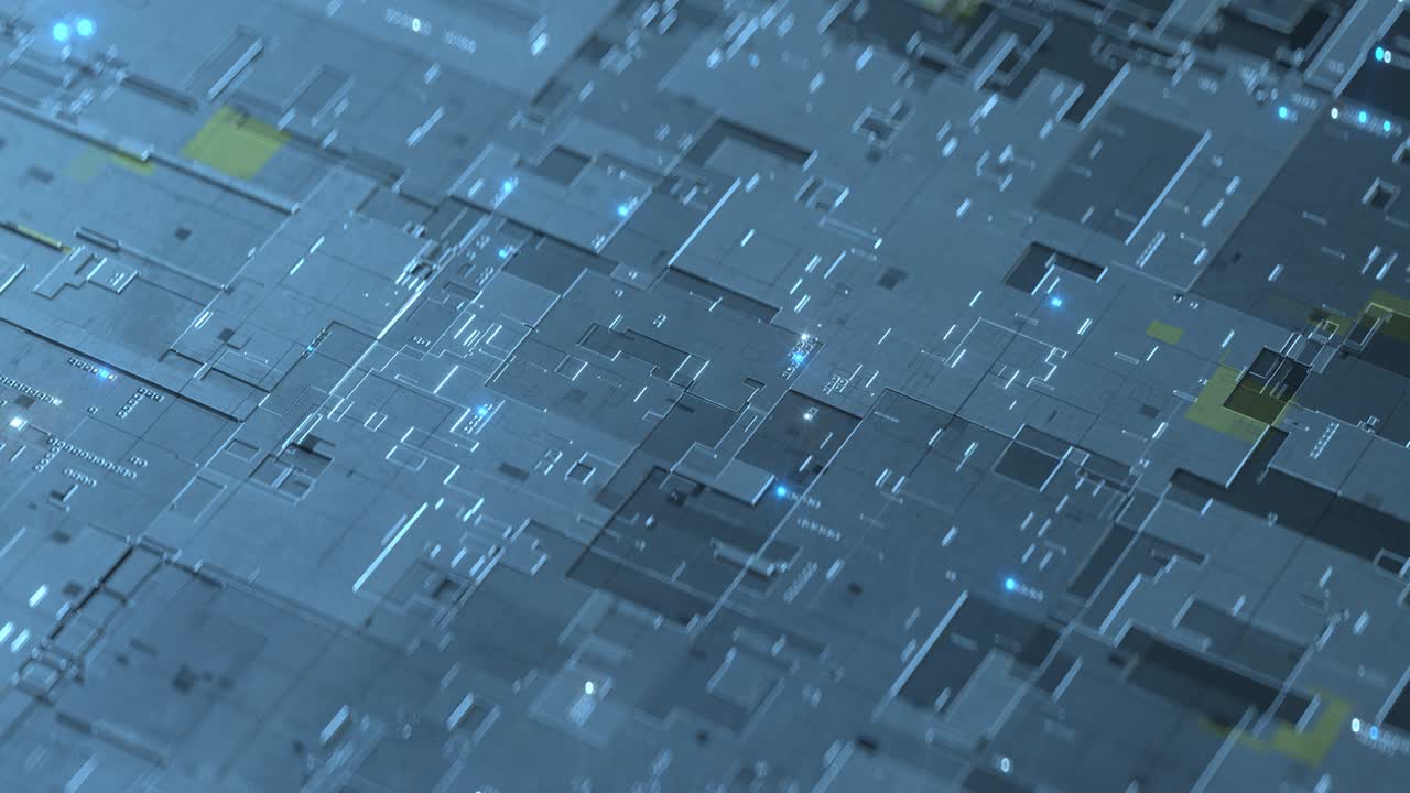 Blue high tech printed board seamless loop 3D render animation