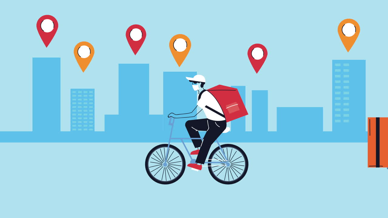 mensajero en servicio de entrega de motocicletas animación