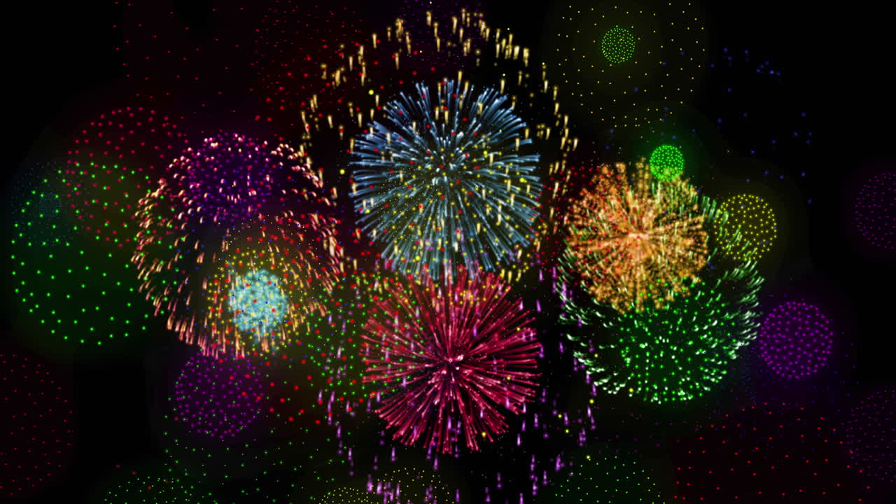 검은 바탕에 빛나는 불꽃놀이의 애니메이션