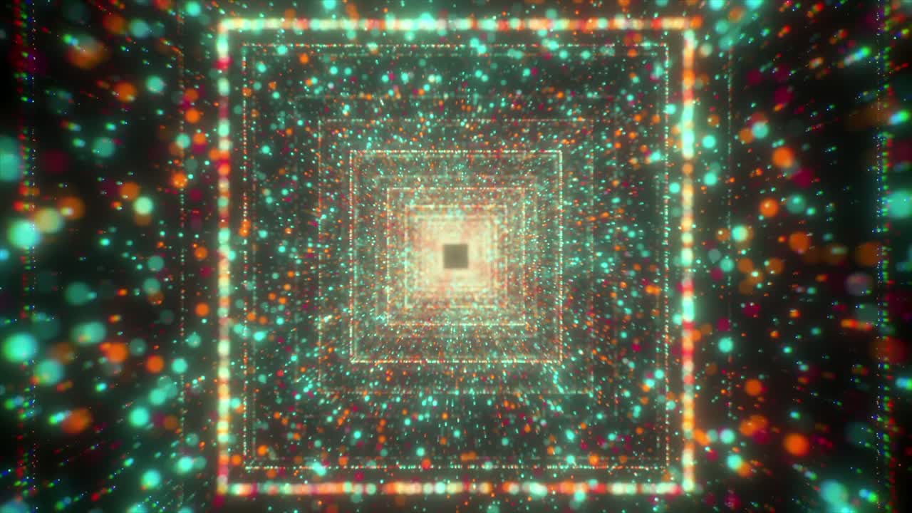 입자와 불빛이 있는 추상적인 반이는 터널