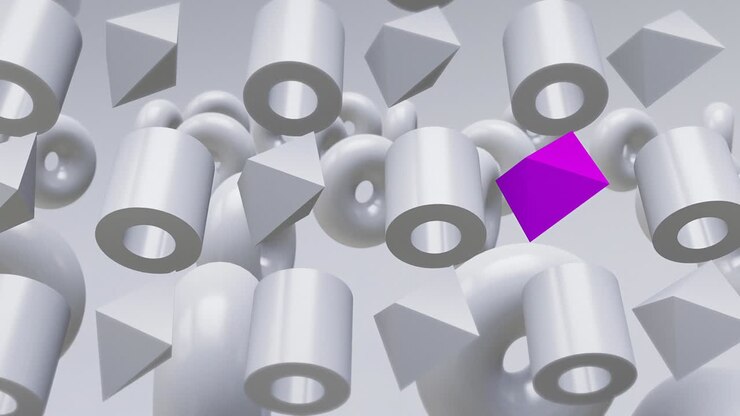 Minimalistisk 3D-kunst. Animerede stilfulde objekter i et geometrisk designrum. Trendy farvekombination, loop-bevægelse, 4K-video