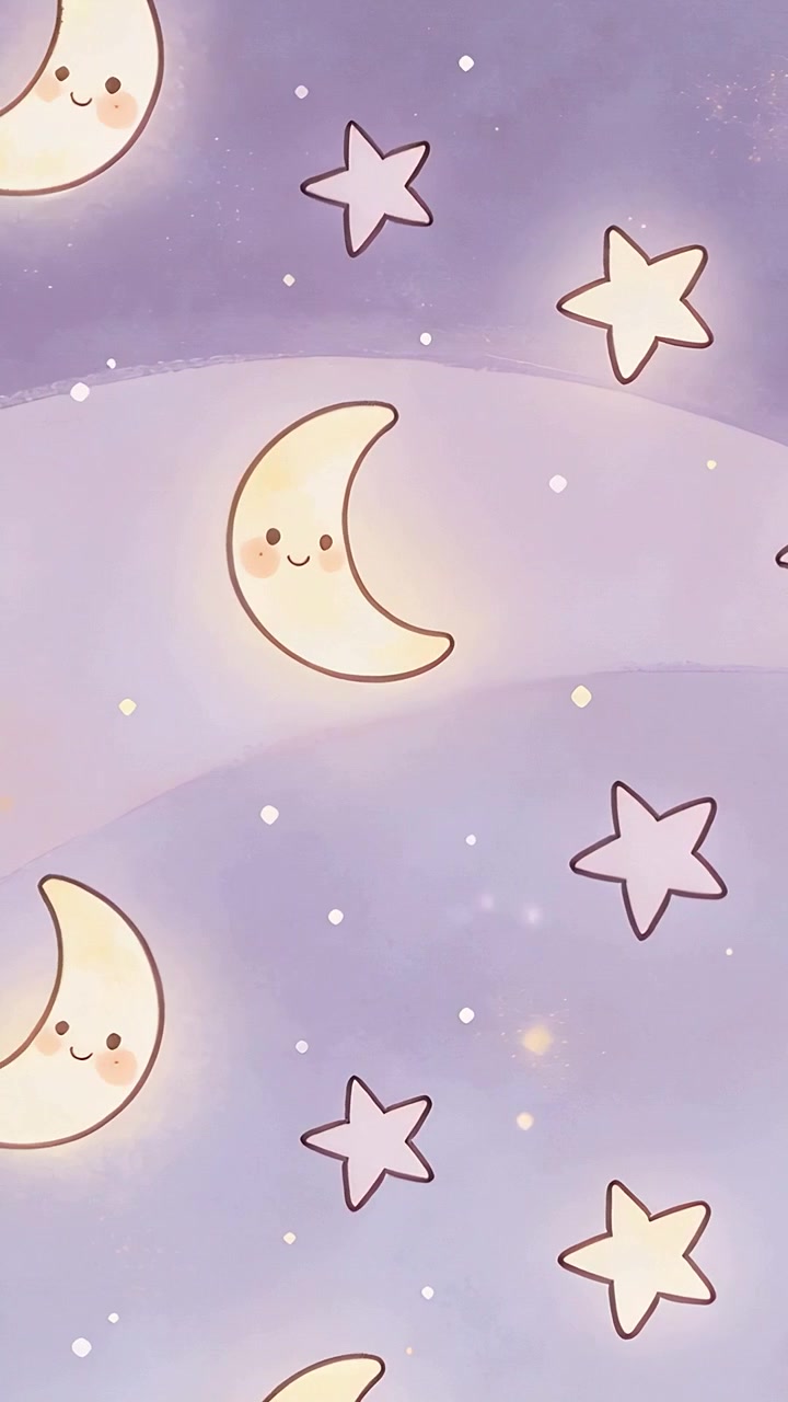 Vertical video: Looping smiling crescent moons and stars drifting for phone wallpaper, twinkling