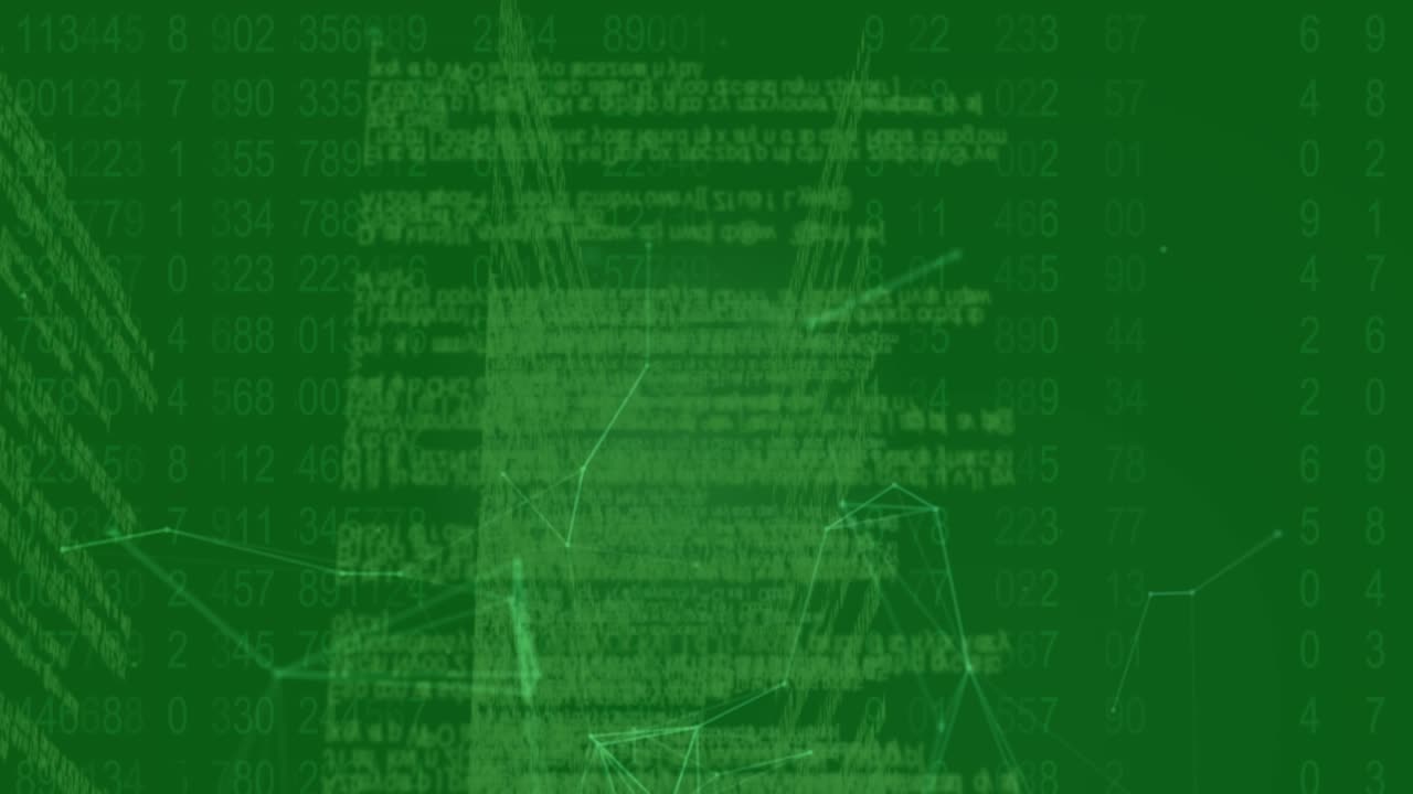 Animation of data and connections on green background