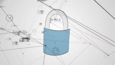 Digital-animation-of-network-of-connections-over-security-padlock-icon-on-grey-background