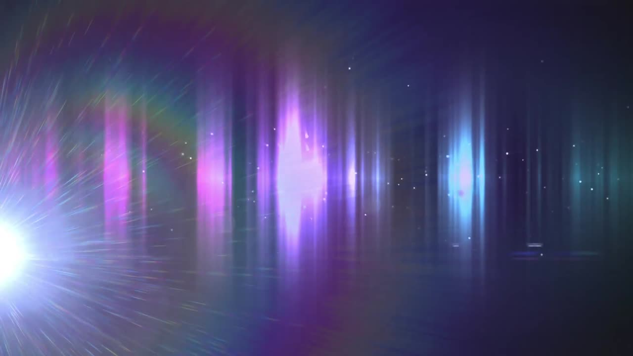 animación de un punto brillante de luz con líneas brillantes multicolores que se mueven sobre las estrellas en el cielo nocturno