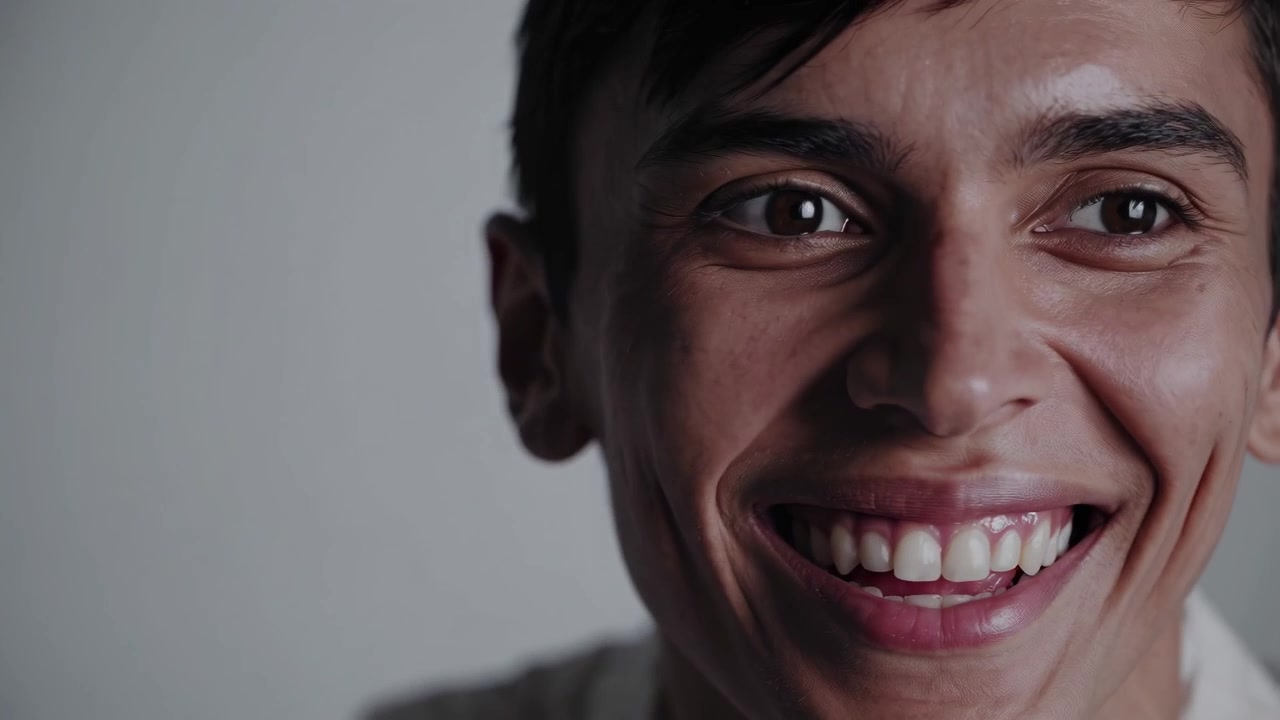 Close-up Portrait of a Young Man Smiling and Looking Away